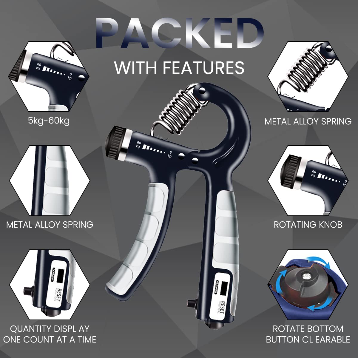 Proberos Hand Grip Strength Trainer with Counter for Home & Gym Workouts, Hand Grip Strengthener for Men & Women, Adjustable Resistance 5 to 60 kg, Non-Slip Gripper, for Athletes & Hand Exercising Proberos Hand Grip Strength Trainer with Counter for Home & Gym Workouts, Hand Grip Strengthener for Men & Women, Adjustable Resistance 5 to 60 kg, Non-Slip Gripper, for Athletes & Hand Exercising